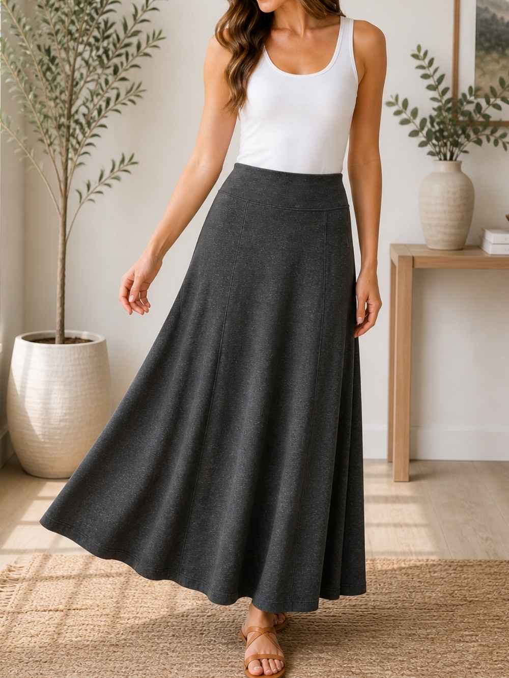 Nally & Millie Maxi Charcoal Grey Knit Maxi Skirt Size Small NWOT